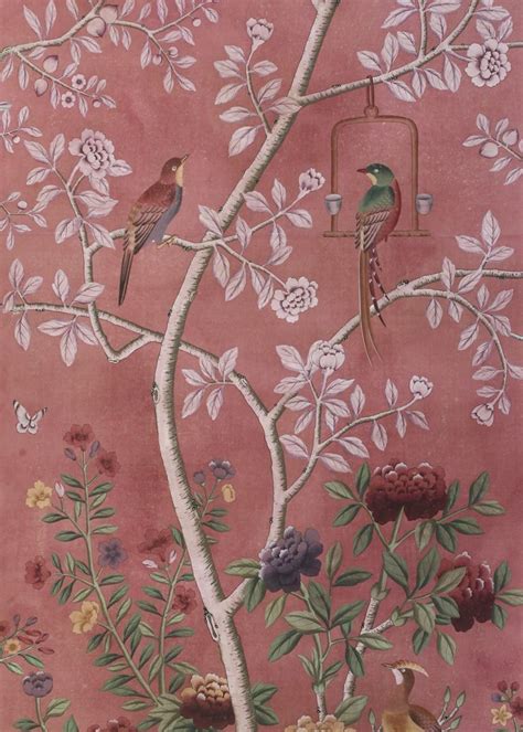 Pink Chinoiserie Chinoiserie Wallpaper Handmade Wallpaper Hand