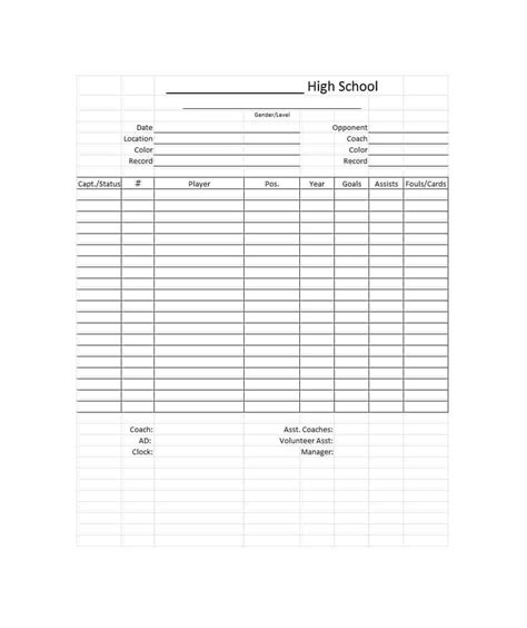 49 Printable Soccer Roster Templates Soccer Lineup Sheets For