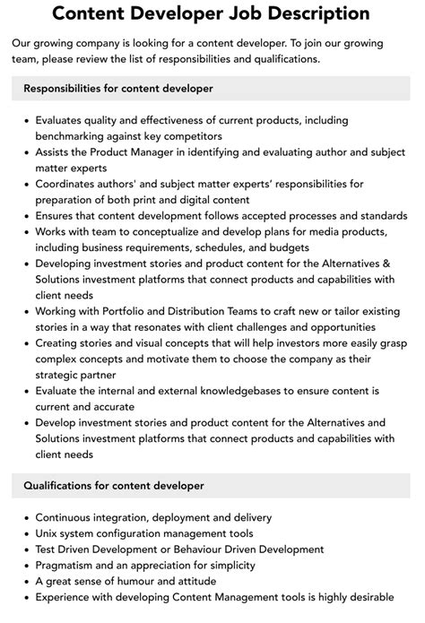 Content Developer Job Description Velvet Jobs
