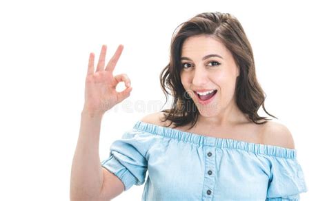 Joyful Woman Showing Excellent Sign With Finger Isolated On White