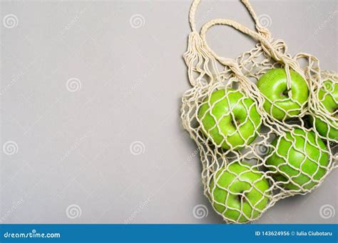 Apples In Mesh Bag Reusable Eco Friendly Cotton Bag Stock Photo