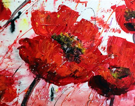 Red Abstract Poppy Flowers White Gray Black Large Canvas Original