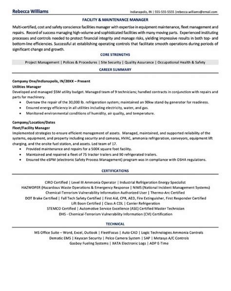 Facility Manager Resume