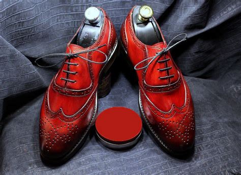 Hand Stitch Custom Handmade Bespoke Patina Brogue Shoes Wing Tip Maroon