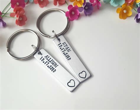 Personalized Couple Keychains Anniversary Date Keychain Etsy Cute