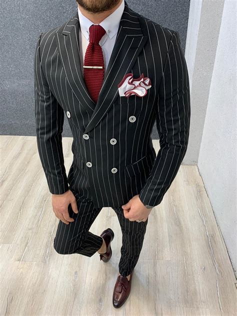 buy black slim fit double breasted pinstripe suit by