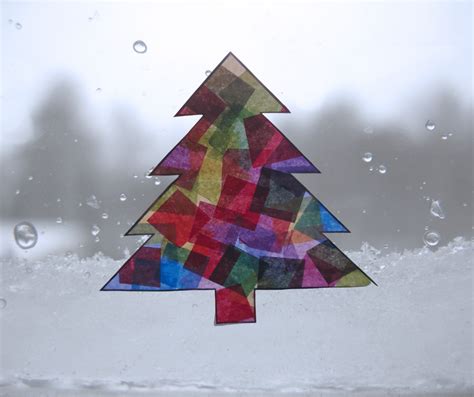 Christmas Tree Tissue Paper Suncatcher Craft For Kids