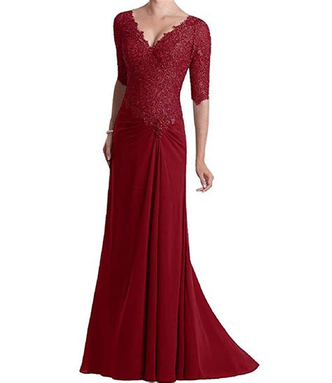 Alanre Chiffon Lace Mother Of The Bride Dress Long Party Dress With Half Sleeves Burgundy 16