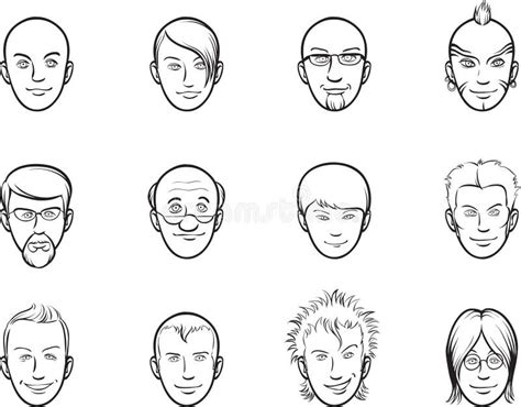 Whiteboard Drawing Cartoon Avatar Various Men Faces Stock Vector