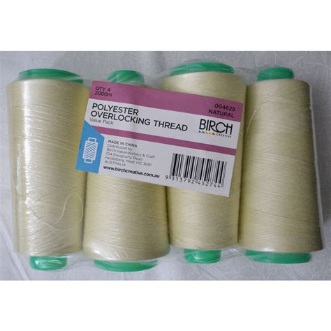 Birch 4 Pack Natural Overlocker Thread 2000m Each Cone 100 Polyester