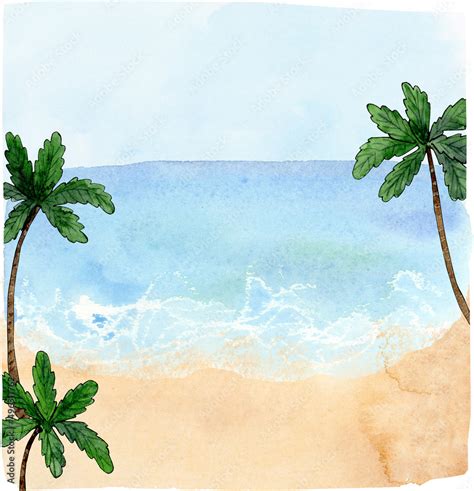 Beach Scene Illustration Watercolor Coastal Landscape Clip Art Beach