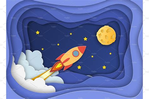 Rocket Launch To The Moon Work Illustrations ~ Creative Market