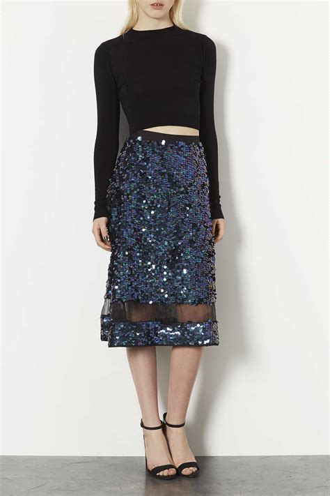 Topshop Sequin Organza Midi Skirt In Blue Lyst