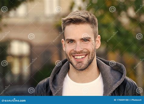 Perfect Smile Handsome Guy Portrait Facial Hair And Skin Care Concept Handsome Face Stock