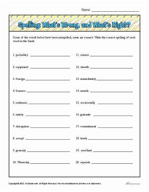 Printable Spelling Worksheets Grade 6