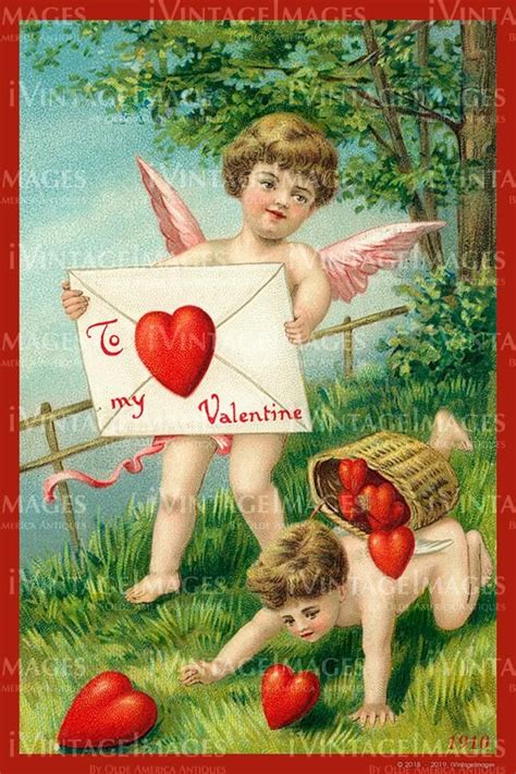 Valentine And Cupid 1910 86 Valentine Cupid Vintage Valentine Cards Valentine Postcards