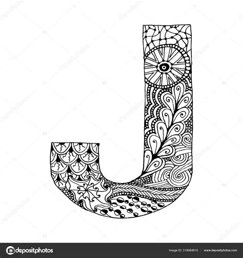 Zentangle Stylized Alphabet Letter Doodle Style Hand Drawn Sketch Font