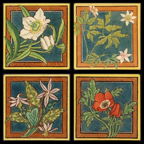 Maw And Co Set Of Floral Aesthetic Movement Tiles Designed By John