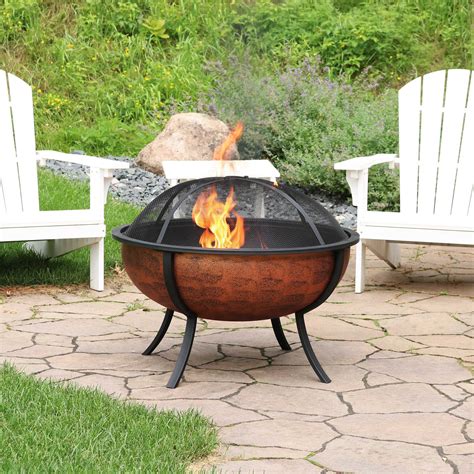 Sunnydaze Large Copper Finished Outdoor Fire Pit Bowl Wood Burning Patio Firebowl With Spark