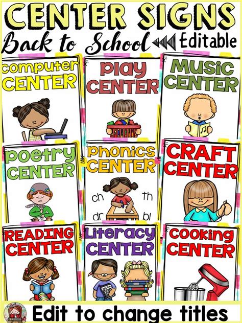 Back To School Kids Editable Classroom Center Signs And Labels Class