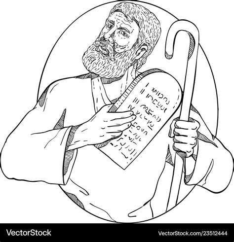 Moses With Ten Commandments Drawing Black Vector Image