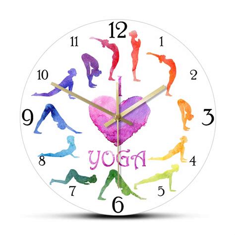 I Love Yoga Acuarela Yogi Silhouettes Girl Room Reloj De Pared Yoga