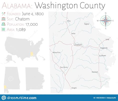 Map Of Washington County In Alabama Stock Vector