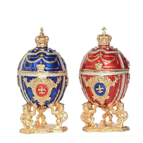 New Arrival Russian Mini Faberge Egg W Lion Jewelry Box Easter Egg