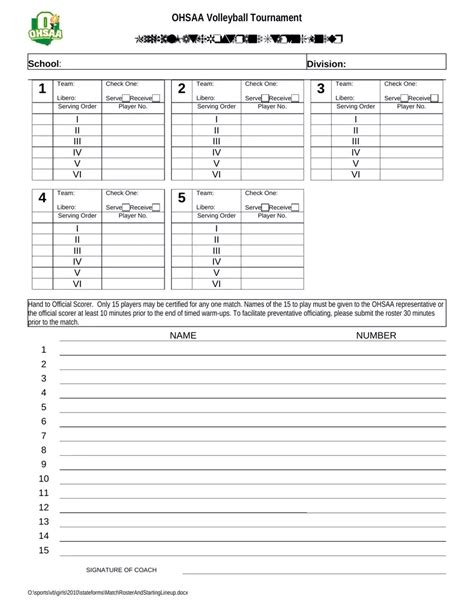 Volleyball Official Lineup ≡ Fill Out Printable Pdf Forms Online
