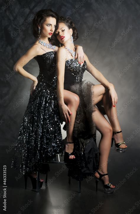 Two Beautiful Sexy Lesbian Women Flirt Desire Seduction Stock Photo