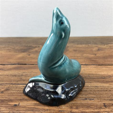 Poole Pottery Blue Dolphin Glaze Seal Black Base Mrpottery