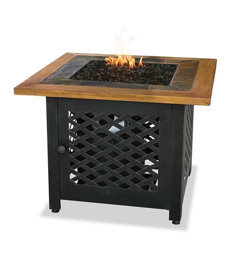 Slate And Faux Wood Outdoor Propane Fire Pit Table Plowhearth