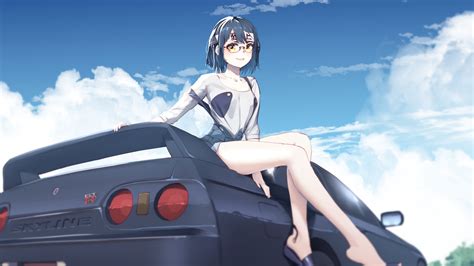 Download Wallpaper 3840x2160 Girl Glasses Smile Car Anime Art 4k