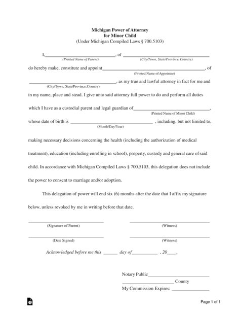Power Of Attorney Form Free Printable Michigan Printable Forms Free