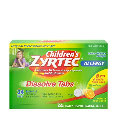 Childrens Zyrtec 24 Hour Dissolving Allergy Relief Tablets With 10 Mg