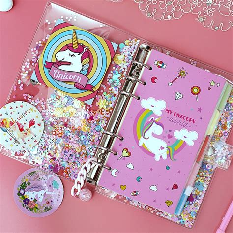 A5 A6 Cute Notebook Planner Set Sparkling Loose Leaf Pvc Shell Pink