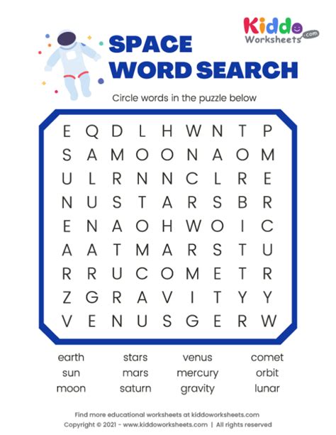 Free Printable Space Word Search Worksheet Kiddoworksheets