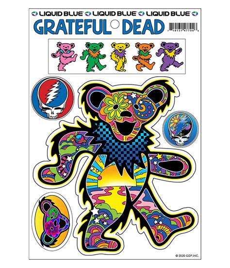 grateful dead sticker set ~ patchwork dancing bear w mini stickers ~ fun spun threads