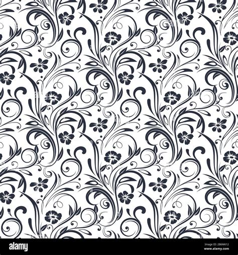 Black Filigree Floral Pattern Black And White Seamless Background