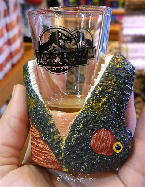 Jurassic Park Logo Shot Glass W Dinosaur Holder Authentic Universal