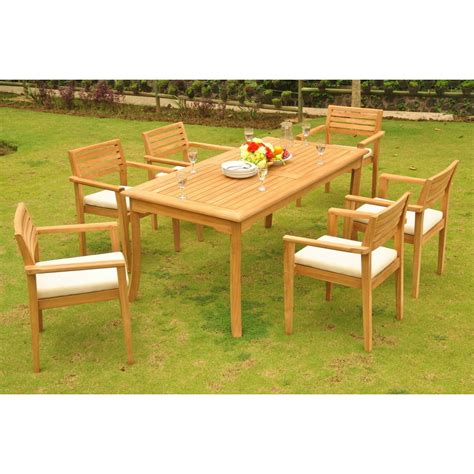 Teak Dining Set 6 Seater 7 Pc 71 Rectangle Table And 6 Montana