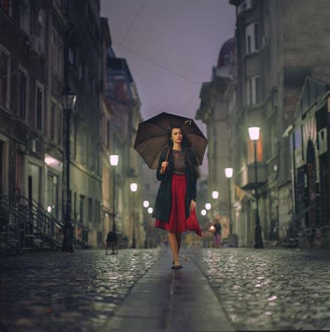 Iuliana Umbrella Photoshoot Girl In Rain Street Photography