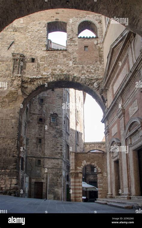 Medieval Architectures In The Historical Center Of Perugia Italy Stock