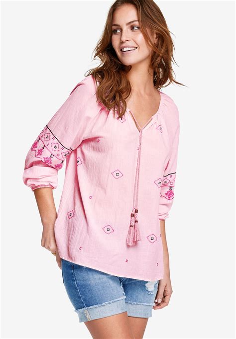 Embroidered Peasant Blouse by ellos® | Plus Size Blouses & Shirts | Ellos