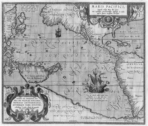 Old World Map Print From 1589 Black And White Drawing By Marianna