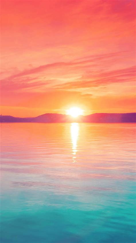 Sunset Night Lake Water Sky Red Flare Iphone 8 Wallpapers Free Download