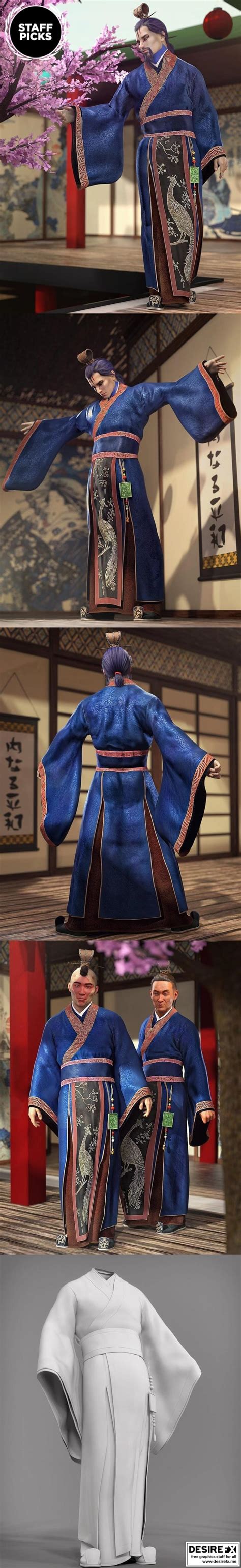 Desire Fx 3d Models Peacock Hanfu Outfit For Genesis 8 Males