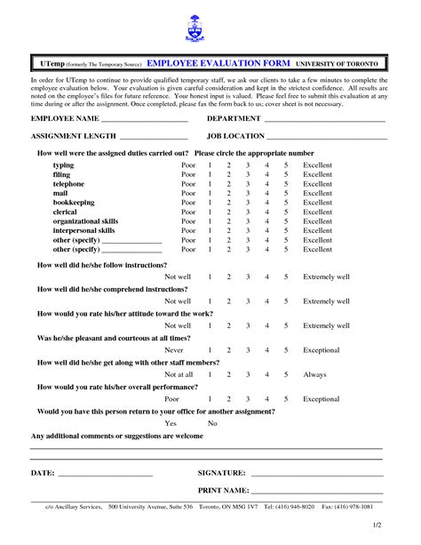 Printable Employee Evaluation Forms Free Printable Templates