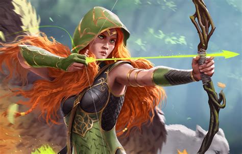 Download Woman Warrior Orange Hair Fantasy Archer HD Wallpaper