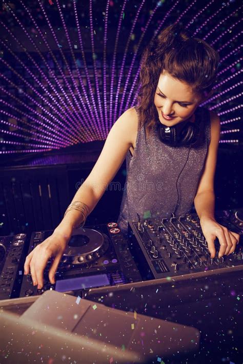 Composite Image Of Pretty Female Dj Playing Music Stock Image Image